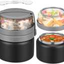 2 in 1 Double Insulated Food Jar 8oz Soup Thermo with Snack Container Kids Thermo for Hot Food Lunch Containers Wide Mouth Vacuum Stainless Steel Leak Proof for School Travel (Gray)