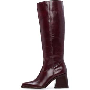 VOMIRA Knee High Boots Women Wide Calf Boots for Women Square Toe Tall Boots Chunky Heel Leather Long Boots Winter Fall Boots Black Boots for Women (7.5, Burgundy)