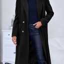 Saodimallsu Womens Winter Double Breasted Pea Coats Long Trench Coat Casual Work Office Overcoat with Pocket (Black, XL)