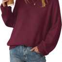 Arach&Cloz Women's Wool Blend Oversized Sweaters Crewneck Casual Outfits Fashion Spring Tops,Large