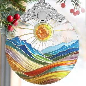 Sun & Mountain 2025 Holiday Ornaments - Christmas Ornaments, Stained Glass Christmas Tree Decor - Gift Idea for Friends - Mountain Theme