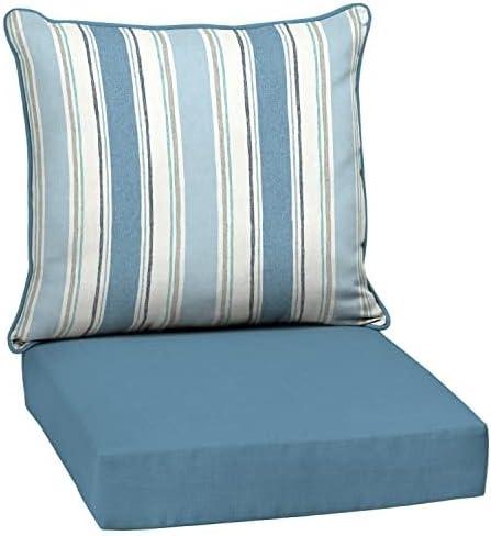 Arden 2 Outdoor Deep Seat Cushion Sets, 24 x 24, Water Repellent, Fade Resistant, 1 Arden Outdoor Loveseat Cushion Set 48 x 24, French Blue Linen Stripe