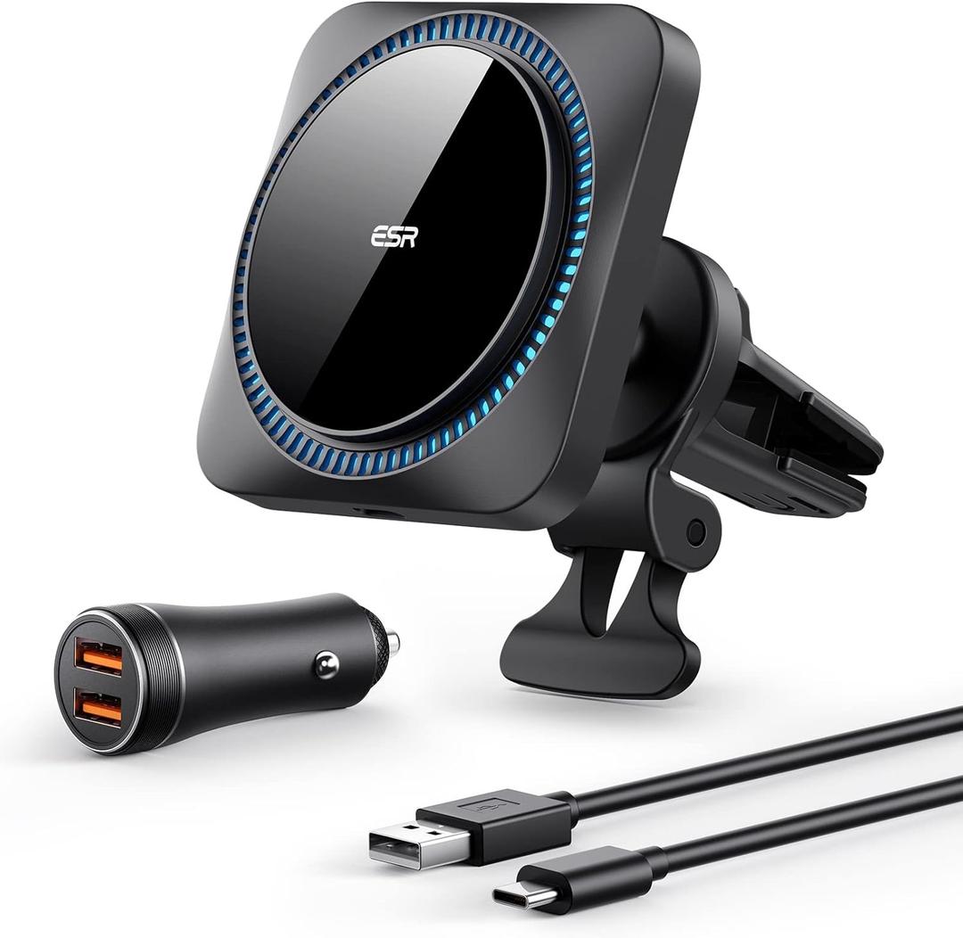 ESR for MagSafe Car Mount Charger with CryoBoost, Magnetic Wireless Car Charger, for MagSafe Car Charging, for iPhone 17e/17/16/15/14/13/12, S26/S25, Fast Phone Cooling Charging Set,36W QC 3.0 Adapter