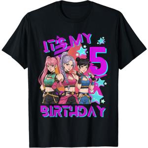 5 Years Old Birthday K pop Kids 5th Birthday Girls K-pop T-Shirt (Black, XS)