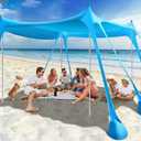 Rhino Valley Beach Tent Shade Canopy UPF50+ Protection, 8 Sandbags, 4 Stability Poles, Outdoor Sun Shelter Umbrella for Sand, Camping, Fishing Essentials