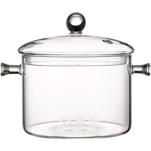 Vaguelly Glass Pot cooking Pot 1500ml Glass Saucepan with Cover for Noodle Milk Soup, for Microwave and Stovetop