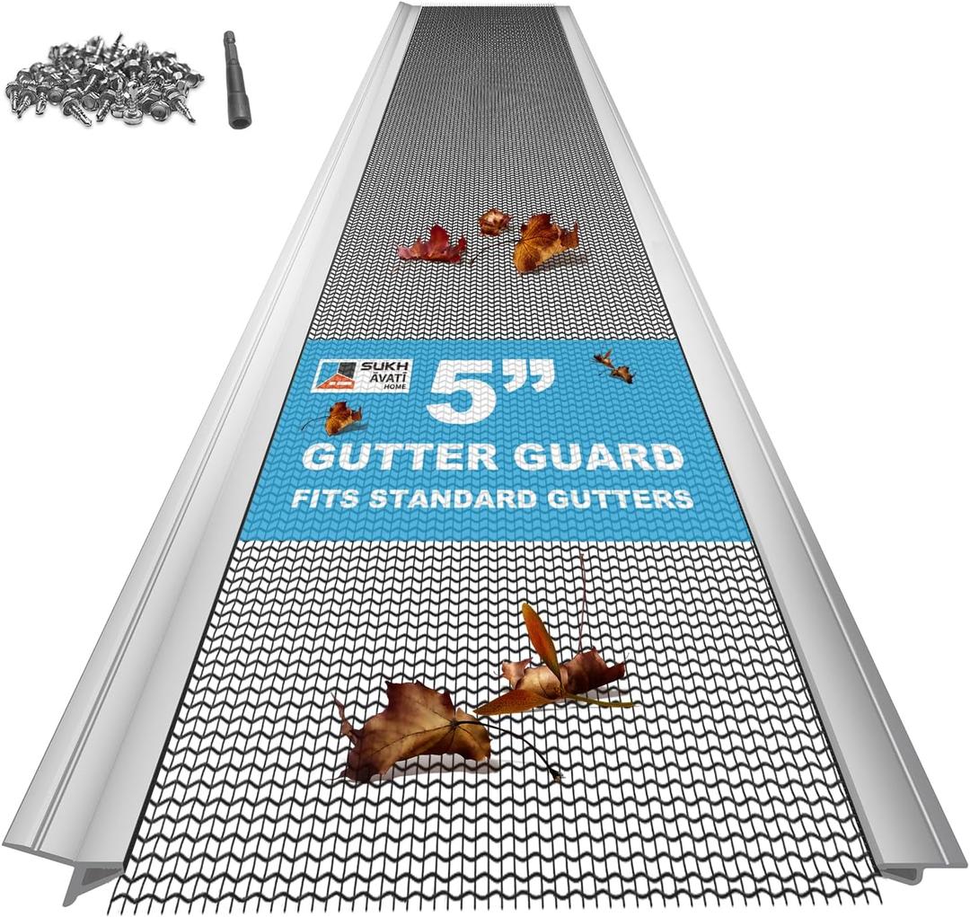 Gutter Guard Kit - 48FT (12 Pieces), Stainless Steel Mesh Gutter Guard, Fits 5-inch & Smaller Gutters, Heavy-Duty Aluminum Frame, Leaf Guard for Gutters, SmartPitch Technology, DIY-Friendly