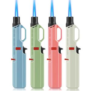 4 Pack of Torch Lighter, Windproof Adjustable Jet Flame, with Safety Lock, Long Refillable Butane Torch Lighters for Grill, Camping, Candle, Stove (NO Gas)