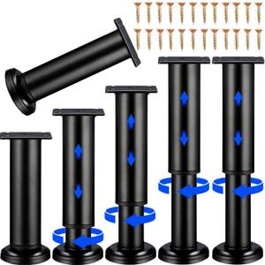 6 PCS Adjustable Furniture Couch Cabinet Legs 4.72-7.48 Inch, Heavy Duty Adjustable Height Replacement Legs for Dresser/Sofa/Bed/Chair, Legs for Furniture Set of 6 (Black)