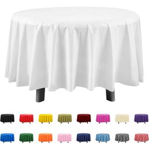 Eleclassi White Pack of 12 Premium Round Disposable Plastic Tablecloth - 84 Inch Round Plastic Table Cloth Disposable Tablecloth for Parties