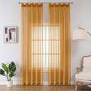 Mustard Gold Sheer Curtains 90 Inches Long 2 Panels, Textured Linen Look See Through Curtains & Drapes, Vintage Yellow Light Filtering Window, Pinch Pleat Sliding Glass Door Ceiling Curtain, 54"W x 90"L