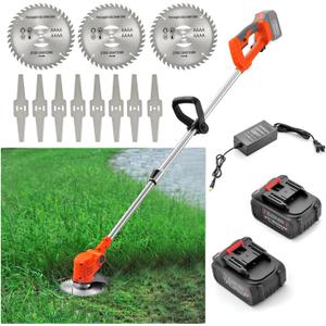 MAXMAN Weed Wacker, Weed Eater 21V 2 Pcs 4.0A Battery Powered, Cordless Brush Cutter, Grass Trimmer, Weedeater, Lightweight Trimmer Edger Lawn Tool for Yard, with 3 Saw Blades, 4 Metal Blades, Charger