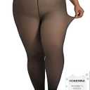 Plus Size Fleece Lined Tights, Fake Transparent Curvy Winter Thermal Tights for Women under Dress, medias térmicas