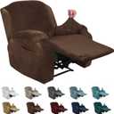 MAXIJIN Velvet 4 Piece Recliner Cover Stretch Plush Soft Recliner Chair Covers Thick Soft Reclining Chair Slipcovers Furniture Protector with Side Pocket for Kids, Pets (Recliner,Dark Coffee)