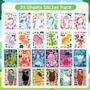 24 Sheets 8.27''5.9'' Make Your Own Stickers for Kids Toddlers, Make a Face Stickers Mix and Match with Unicorns Dinosaur Horse and Sea Animals for Kids Party Favors Activities