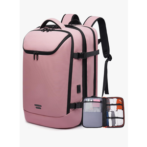 Travel Carry on backpack 50L for Women, Fits 17.3 inch Laptop with USB Charging Port, Expandable Flight Approved Backpack for Overnight (pink)