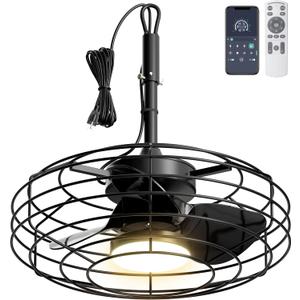 Coolbull 20 Inch Outdoor Ceiling Fans with Light, IP63 Waterproof Gazebo Fan with Hanging Hook, Plug in Caged Ceiling Fan, Remote&APP Control, 3 CCT, 6 Speeds for Patio, Pergola, Canopy, Black