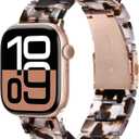 V-MORO Resin Strap Compatible with Apple Watch Series 11/10/9/8/7 40mm 41mm 42mm 38mm Lightweight Fashion Wristband Bracelet for iWatch Series 6/5/4/3/2/1 with Rose Gold Buckle Clear Tortoise