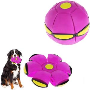 UFO Stomp Magic Ball, Portable Pet Toy Flying Saucer Balls, Creative Doggy Disc Ball, Decompression Flying Flat Throw Dog Balls Toy for Childrens Kids Sports, Outdoor Games(Purple)