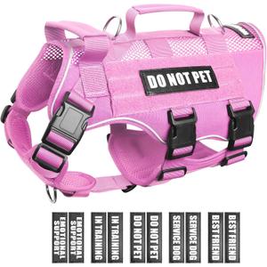 WINSEE Mesh Dog Harness with 10 Pet Patches for Medium Service Dog in Training, Breathable Tactical Molle Vest with Double Handle, Reflective Military Pet Vest for Walking Hiking