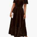 Simplee Women's Formal Velvet Maxi Dress Fall Winter V Neck Floral Short Sleeve Empire Waist Wedding Guest Dresses, XL