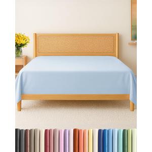 Twin Size Flat Sheet - Hotel Quality Top Flat Bed Sheet Only - Ultra-Soft, Breathable & Cooling - Fade & Wrinkle Free - Easy-Care, Stain & Shrink Resistant Bedding - Easy-Fit and Oeko-Tex - Sky Blue