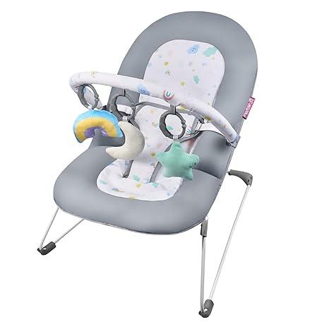 Q-MIULIKE Portable Baby Bouncer Chair with 3 Plush Toys, Soft Fabric, 0-9moths, <20lbs, Neutral Design