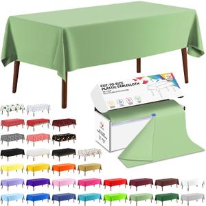 CXPSINC 54 Inch X 300 Feet Plastic Table Cover Roll Disposable Tablecloth with Slide Cutter for All Type/Shape Tables | Party, Banquet, Birthdays, Weddings(Sage Green, 300 Feet)