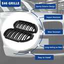 E46 Grille, Front Kidney Grill Compatible with BMW 3 Series 2002-2005 E46 4-Door 320i 325i 325xi 330i 330xi Double Slats Gloss Black Grill