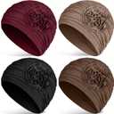 JenPen 6 Pcs Cotton Chemo Headwear for Women Turban Soft Cancer Head Scarf Hats Beanie Elastic Hair Wraps Gift for Christmas (Black, Khaki, Wine Red, Brown)
