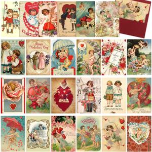 Yinder 24 Pcs Vintage Valentine's Cards Valentine's Day Cards with Envelopes Retro Victorian Galentine Assorted Gifts for Classroom Exchange Wedding Engagement Anniversary(Vintage Style)