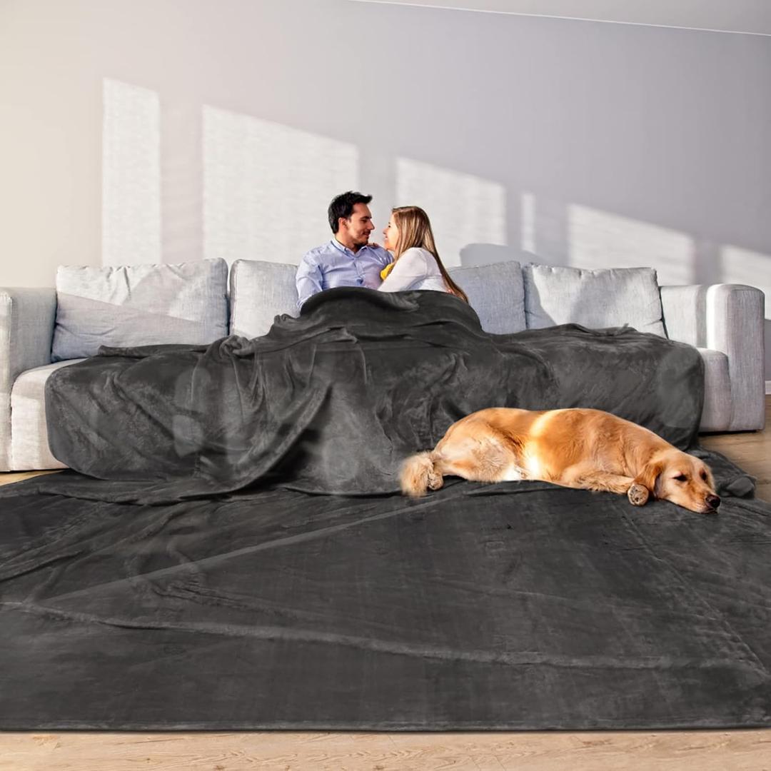 PHF Oversized Blanket 120x120 Inches, Giant Huge Companion for Bed, Sofa,Travel and Camping, Extra Large Big Soft Blanket Fits The Whole Family and Outdoors, Dark Grey 10'x10'