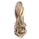 DIGUAN 13 Inches Ombre Claw Clip In Wavy Loose curly Synthetic Wrap Around Ponytail Extensions Short Pony Tail Clip In Extensions for Women Girl 4oz/115g (8H613-Dark Brown mix White Blonde)