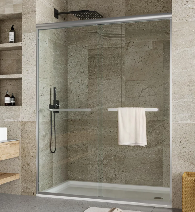 GARVEE Frameless Bypass Shower Door 5/16" (8mm) Glass Thickness Brushed Silver