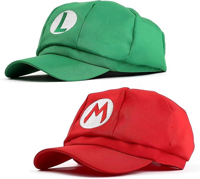 2 Pack Costume Hats Anime Halloween Copslay Mario Unisex Adult Cosplay Cap (Red and Green)