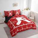 Erosebridal Hockey 7 Piece Comforter Set Twin,Ice Hockey Bed in a Bag with Flat Sheet and Fitted Sheet for Kids Teens,Equipments Stick Puck Snowflake Bedding Set with Pillowcase and Case Burgundy