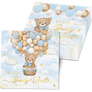 Blue Bear Baby Shower Decorations Napkins, 40Pcs We Can Bearly Wait Baby Shower Napkins, Teddy Bear Favors Napkin Cocktail Dessert Paper Napkin for Boy Bear Beraly Wait Party Supplies