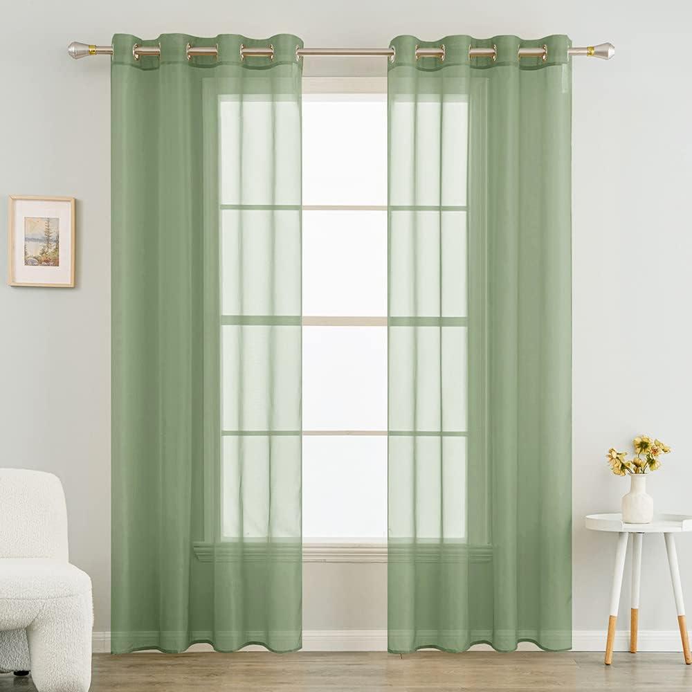 MIULEE 2 Panels Solid Color Green Sheer Curtains 72 Inch Length Set Elegant Grommet Light Filtering Window Voile Panels/Drapes/Treatment for Bedroom Living Room W54 x L72 Inch, Sage