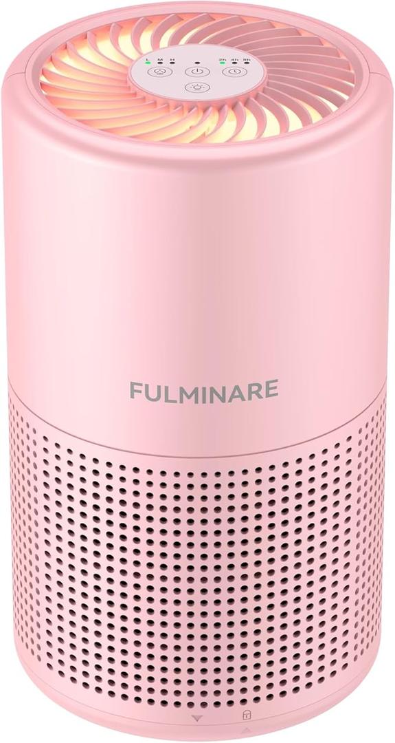 FULMINARE Air Purifiers for Home H13 True HEPA Air Filter Quiet Air Cleaner With Night Light Portable Small Air Purifier for Bedroom Office Living Room (Pink