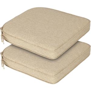 BPS 18 x 19 Inch Outdoor Chair Cushion Set of 2, Fade-Resistant and Water-Resistant Solution-Dyed Polyester Fabric Patio Chair Cushions with Straps for Outdoor/Indoor Dining Chairs