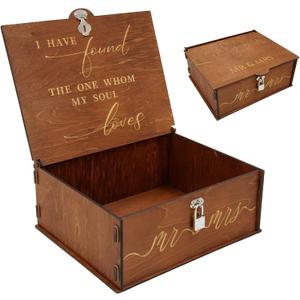OurWarm Wedding Keepsake Box with Lock, Large Wooden Memory Box for Keepsakes, Wood Decorative Photo Storage Boxes with Lids, Mr and Mrs Personalized Anniversary Engagement Gifts for Couples