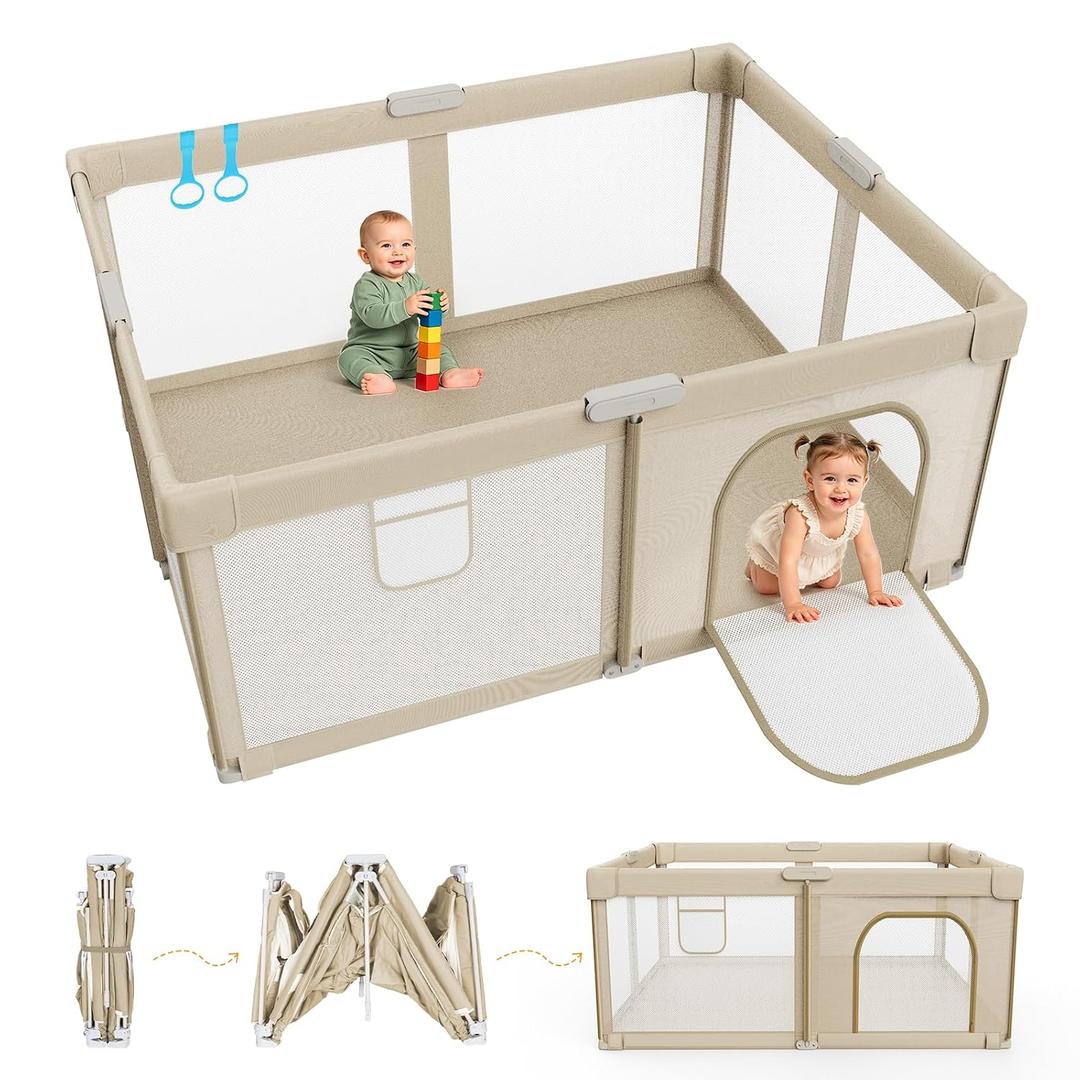 Foldable Baby Playpen 65"x50", Portable Playpen for Babies and Toddlers
Portable Playpen, Breathable Mesh, No Assembly, 2 Pulling Handles, With Carry Bag, Indoor Outdoor Use