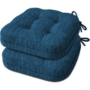 Shinnwa Dining Chair Cushions Set of 2, Dual-Layer Memory Foam Kitchen Chair Cushions, Patented Design Seat Pads with Ties, 16.5 x 16.5 x 3.5in, 2 Pack, Navy Blue