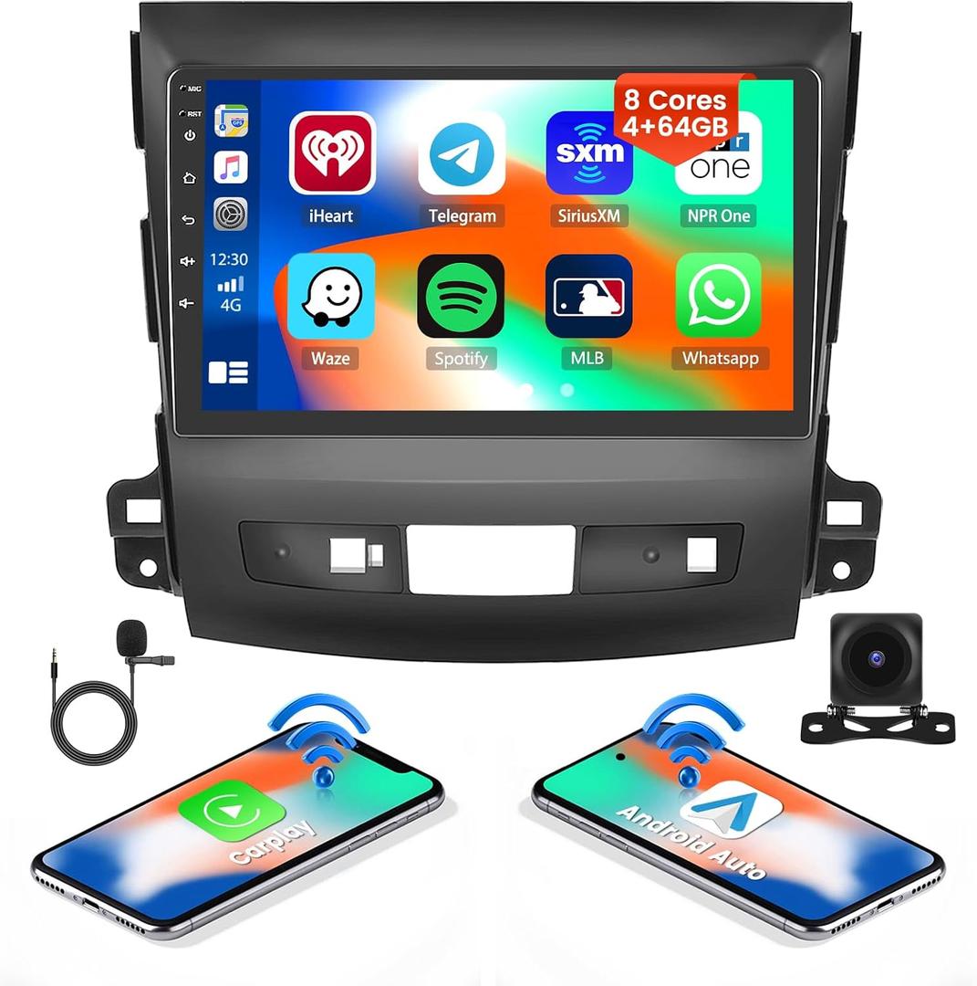 4+64GB Radio for Mitsubishi Outlander 2007-2013 Android 15 CarPlay Stereo 8 Core 9" Touchscreen GPS DSP 59UI Backup Camera