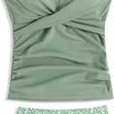 LKALPSQ Girls Swimsuits 2 Piece Bathing Suit Tropical Floral Swimwear Beach Sport Halter Tankini Green 11-12 Years