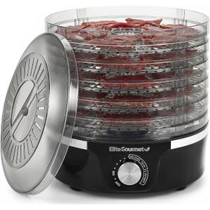 Elite Gourmet EFD319 Food Dehydrator, 5 BPA-Free 11.4" Trays Adjustable Temperature Controls, Jerky, Herbs, Fruit, Veggies, Dried Snacks, Black