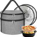 Insulated Casserole Carrier for Hot or Cold Food, Round Pie Carrier with Metal Support, Dish Carrier Food Container, Transport Pie Holders Pie Carrying Case, 2 Tiers, Gray, 9x13 Inches