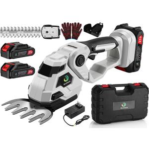Cordless Hedge Trimmer,2 in 1 Cordless Grass Shear & Hedge Shear/Shrubbery Trimmer with Dual-Action Blade Cutting Capacity,Hedge Shear with 2 PCS Rechargeable Battery and Charger for Garden,Lawn (Gray)