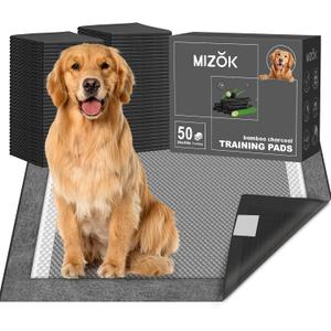 MIZOK Pee Pads for Dogs Charcoal, 28"x30" Large Wee Wee Pads for Dogs, Superior Odor Protection, Super Absorbent & Leak-Proof, Puppy Pads with Adhesive Tabs, Thick & Heavy (50 Counts)