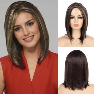 Brown Bob Wig for Women Mix Blonde Shoulder Length Synthetic Natural Daily Party Halloween Wig